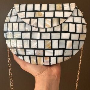 Handmade Mother of Pearl and Black Resin Mosaic Clutch - Modern Shell Purse